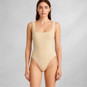 Show Me Your Mumu Beige Square Neck Bodysuit Women’s  L Stretchy One-Piece